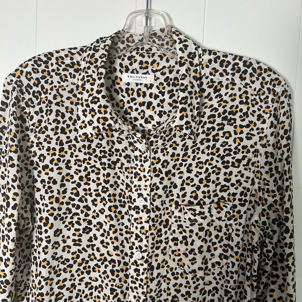 Equipment Silk Leopard Print Blouse L - Picture 2 of 8